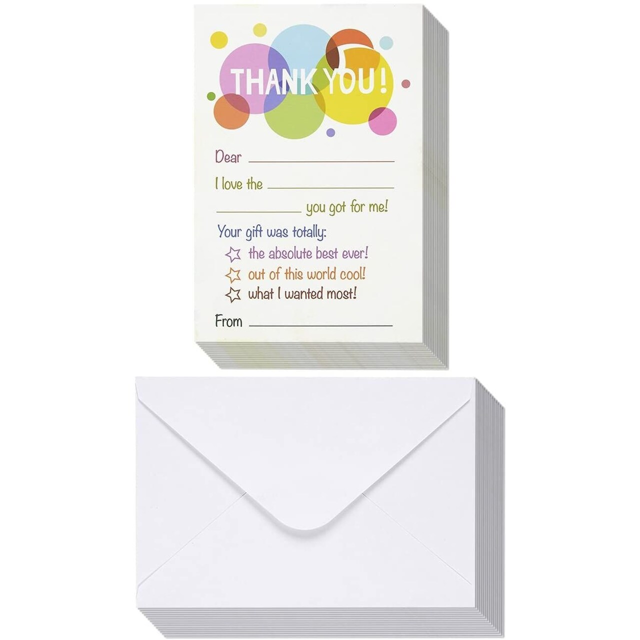 50-Pack Thank You Cards Bulk Set - Blank on the Inside, Polka Dot Designs - Includes Envelopes, 4 x 6 Inches
